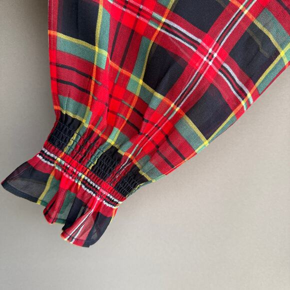 NWT Talbots red tartan plaid sheer off the shoulder blouse - Christmas - size L - Picture 4 of 9